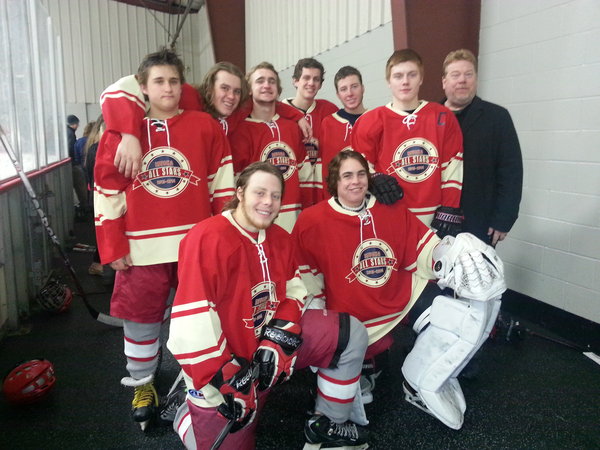 Back Row (Left to Right): Jake Cunningham, Austin Rauscher, Ben Drake, Alex Rubin, Tommy Byrd, Jason Steiner, Coach Larry Thatcher. ***** Front Row (Left to Right): Kain Henson and Tyler St. Peters.