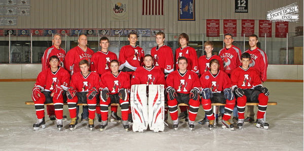 Front Row (Left to Right): Austin Erthal, Jacob Bockstruck, Tanner St. Peters, Mitch Klug, Jordan Myer (Alternate Captain), Tyler Jackson, Mark Vitali. *****Back Row (Left to Right): Tom Byrd (Assistant Coach), Dave Henson (Coach), Scott Waldrup, Jake Bohn (Captain), Zach Campbell, Brandon Lang (Alternate Captain), Zack Hunter, Robert Diaz (Assistant Coach), Abram Henson (Assistant Coach). 